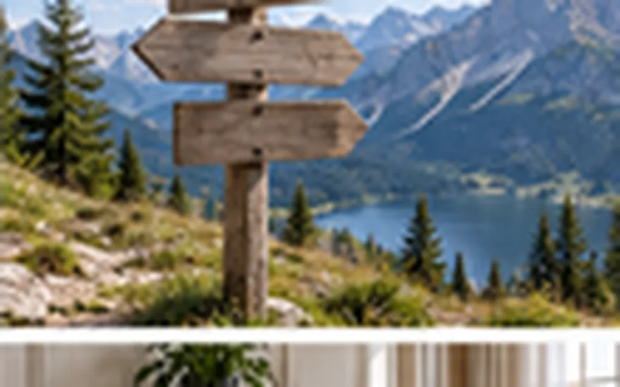 Alpenklar Sitemap: unbeschriftete Wegweiser in einer österreichischen Berglandschaft