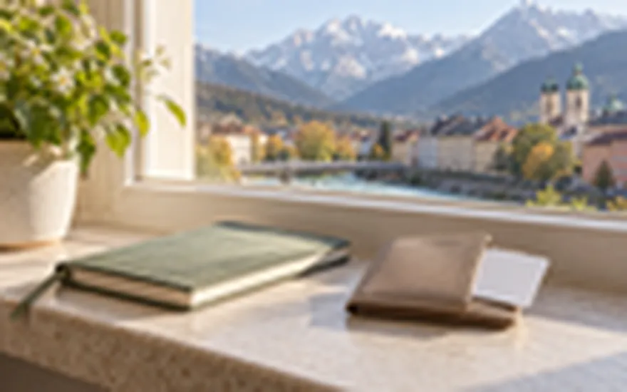 Apple Pay Casino: neutrale Karte und Geldbörse vor einem unscharfen Innsbrucker Alpenblick