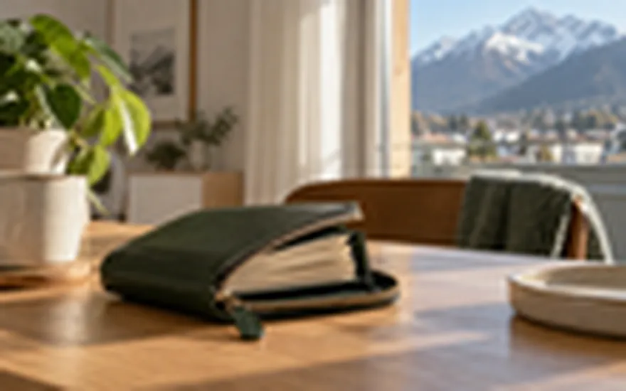 Skrill Casino: geöffnete neutrale Brieftasche mit leeren Trennkarten in Innsbruck