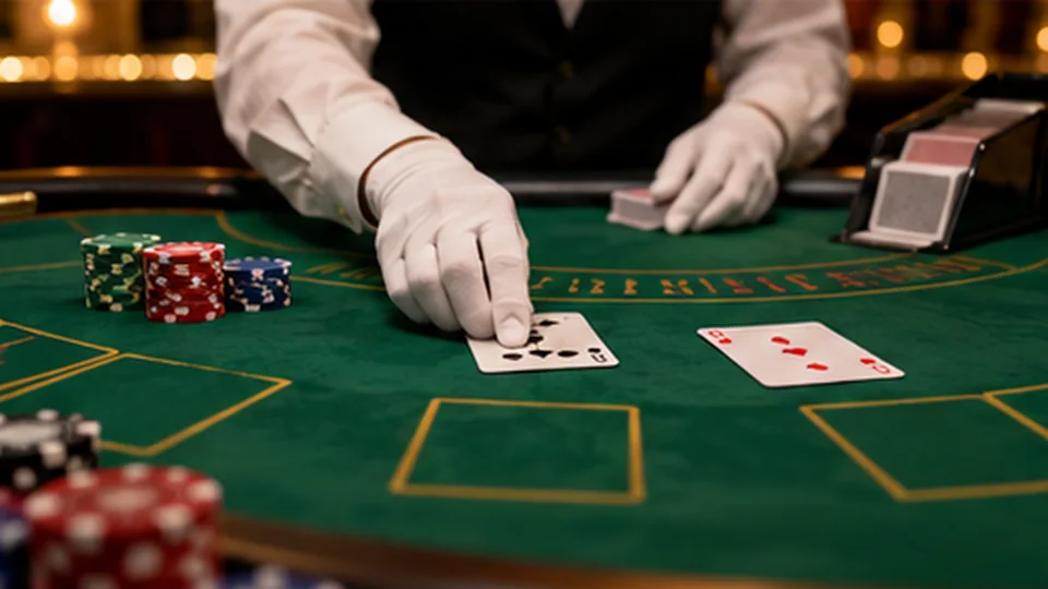 Dealerhände teilen Karten an einem Blackjack-Tisch im Live-Studio